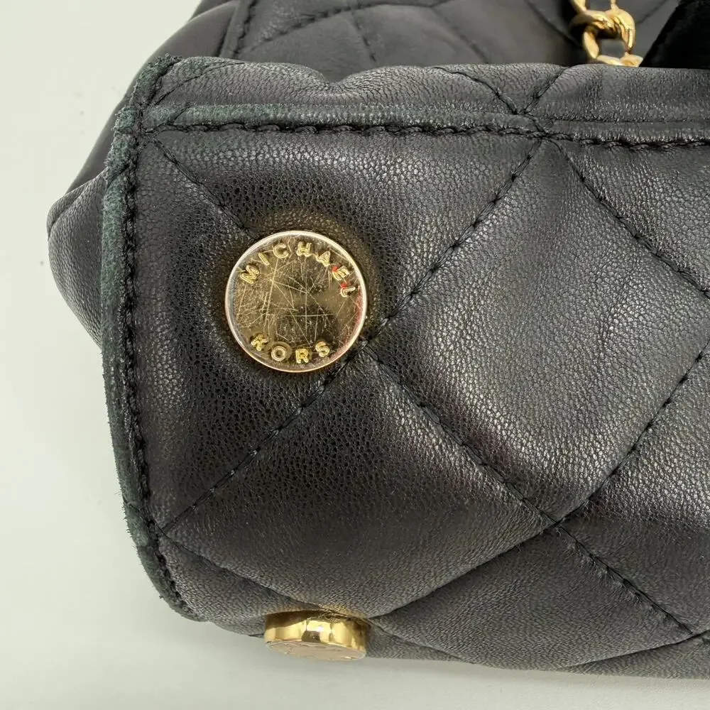 MICHAEL KORS Black Quilted Leather Shoulder Bag Purse Gold Chain Strap 13.5